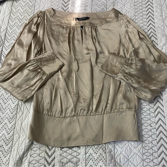 White House Black Market Tops - White House Black Market Champagne Silk Blouse With Beautiful Details SZ 6